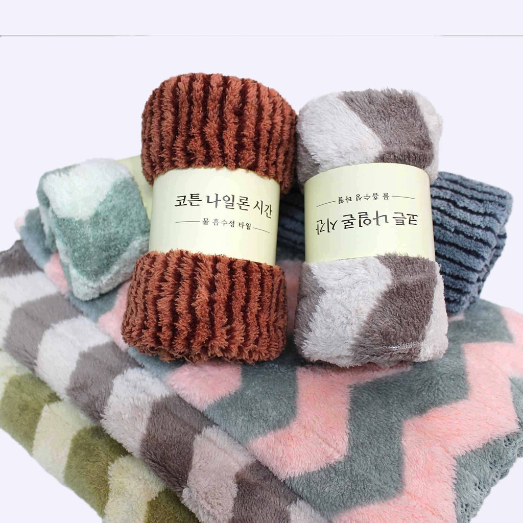 Khăn Mặt Lông Cừu Xuất Hàn Hanoitex Họa Tiết Sóng Siêu Mềm Mại Kích Thước 30*50cm