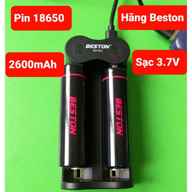 Pin Sạc 18650 Lithium-ion 2600mAH và bộ sạc pin 2 khe 3.7V BST-M7001 của hãng Beston dùng cho đèn pin siêu sáng