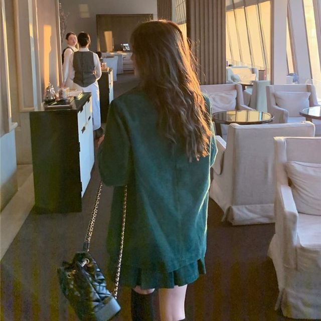 set blazer nhung tăm xanh lá uniform | BigBuy360 - bigbuy360.vn