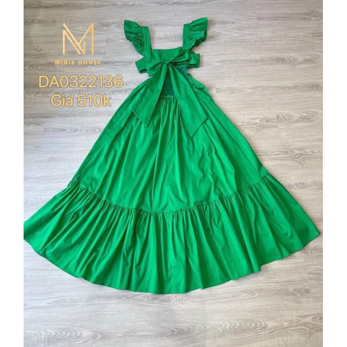 Đầm maxi đi biển cánh tiên hở lưng khoét eo nơ lưng nhún thun 3 màu hot trend
