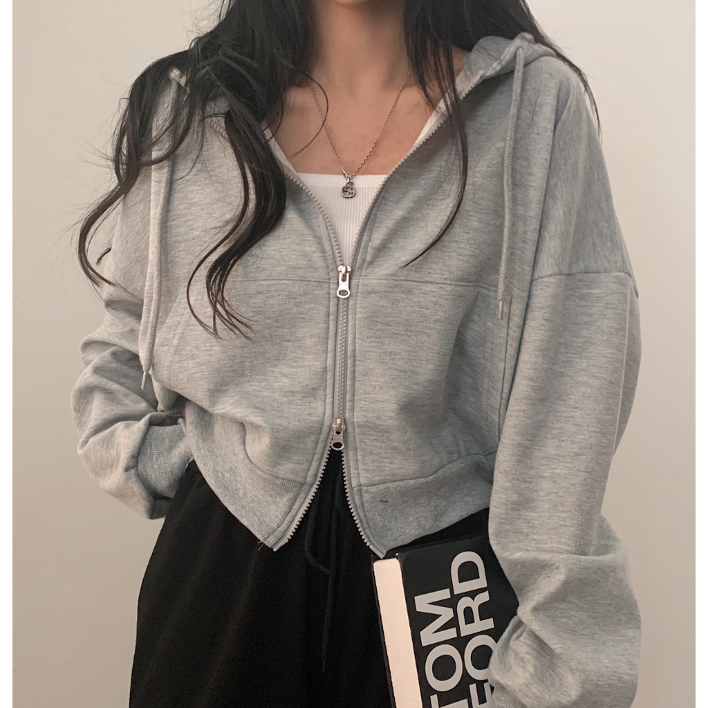Áo khoác hoodie zip crop top Brandi/Sugar Powder order chính hãng Hàn Quốc