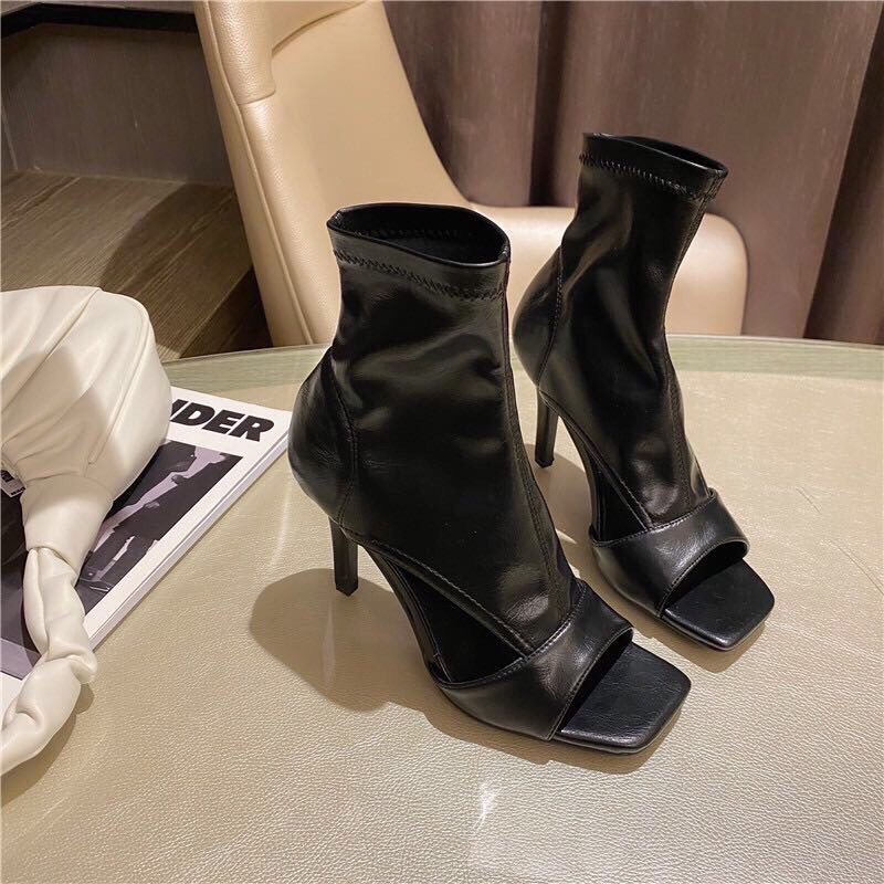 Tết Sale (Giày cao cấp) Boots gót nhọn 9P  hở mũi - Siêu sang : 2021 ^ . ^ ' ) ₙ . ‣