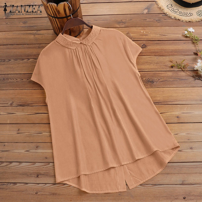 Áo sơ mi Zanzea cổ bẻ cài nút thêu họa tiết màu trơn đáng yêu cho nữ