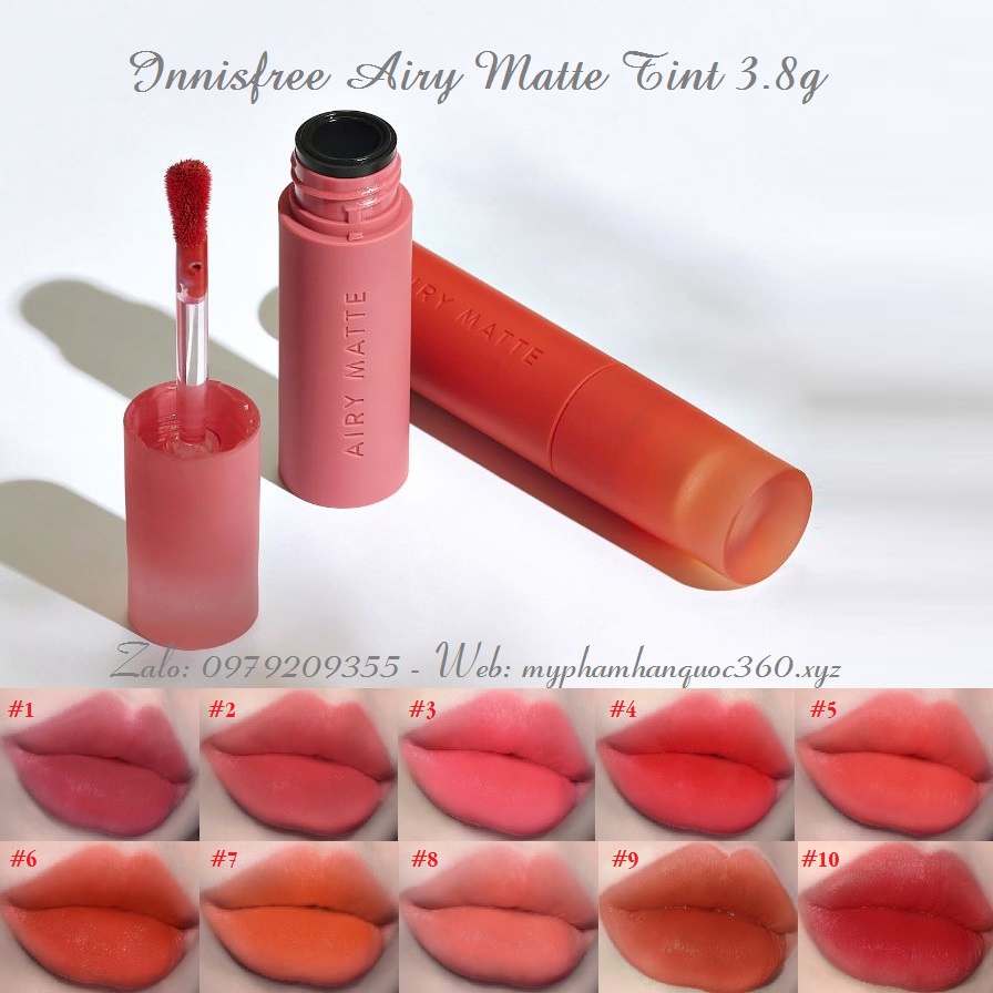 Son Kem lì siêu nhẹ siêu mịn môi Innisfree Airy Matte Tint 3.8g