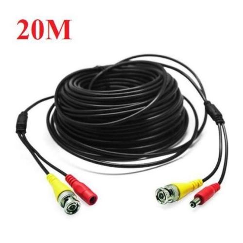 Dây cáp đồng trục liền nguồn đúc sẵn 2 đầu 20m dùng cho liên kết camera với đầu ghi, làm dây cấp nguồn cho camera.