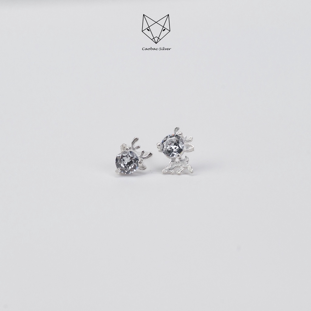 Khuyên Tai Bạc Ta CaoBac Jewellery Unisex Đính Đá Hình Chú Hươu Giáng Sinh