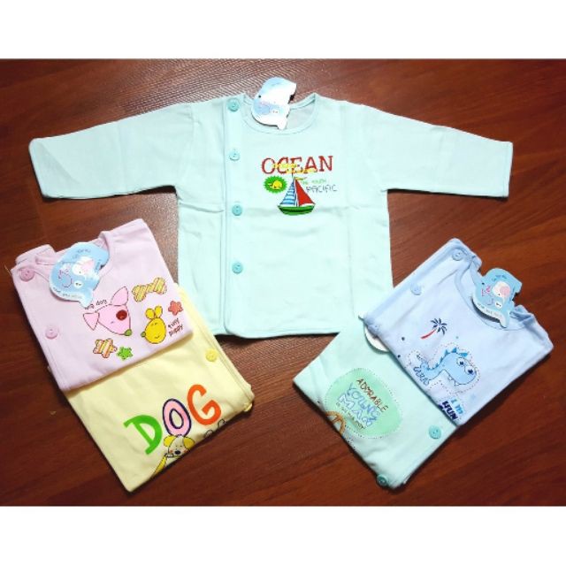 Áo sơ sinh tay dài cài lệch Màu JOU - Chất vải cotton 100% mếm, mịn cho bé trai, bé gái - Size sơ sinh - 6kg