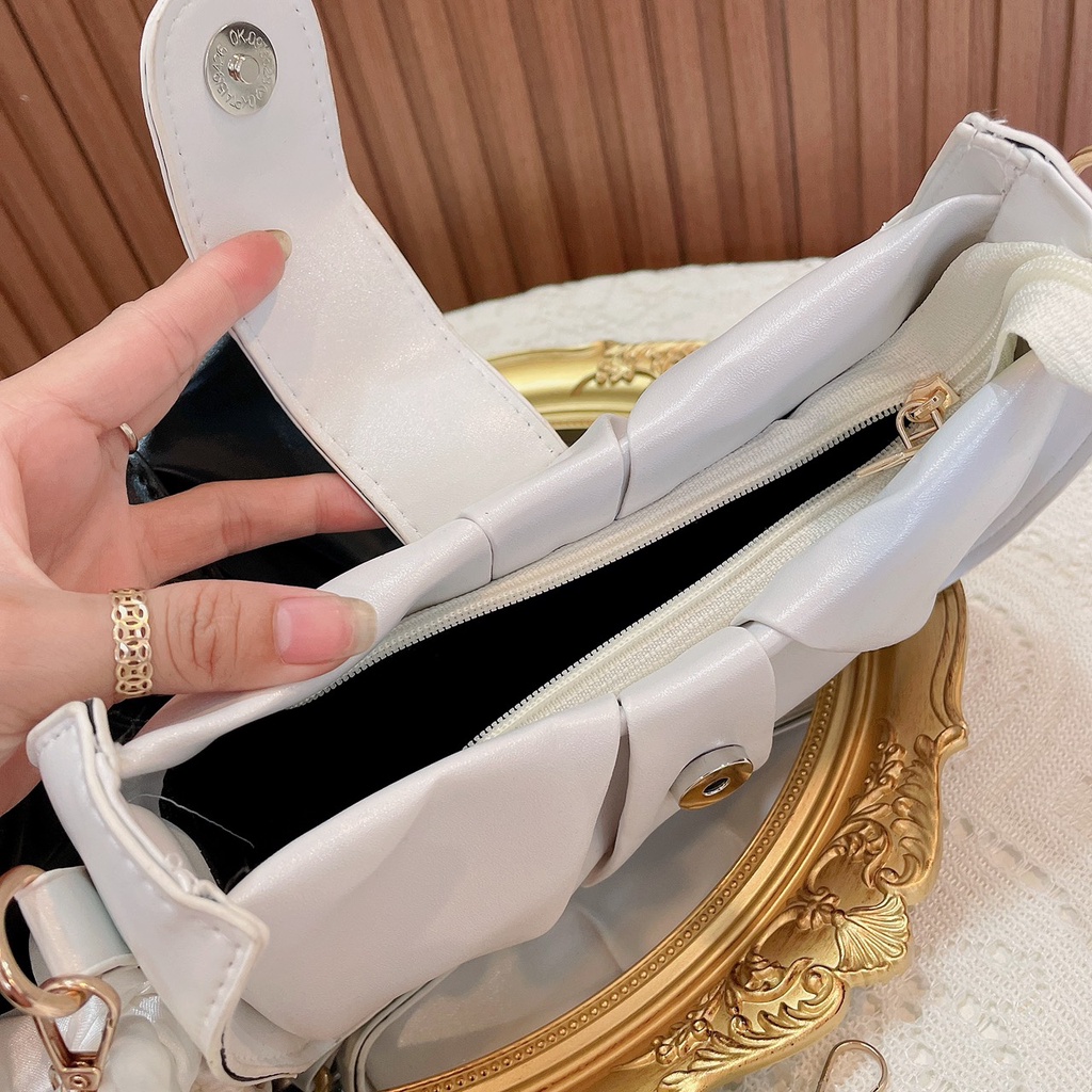 Túi kẹp nách nữ cầm tay đeo chéo da phối nơ khăn thời trang đi chơi giá rẻ nhỏ gọn