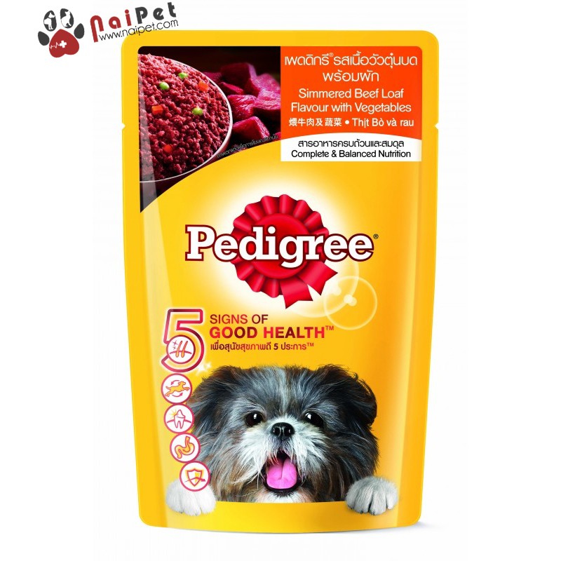 Thức Ăn Dinh Dưỡng Cho Chó Súp Thịt Bò Gà Gan Trứng Rau Củ 5 Good health Pedigree Gói 130g