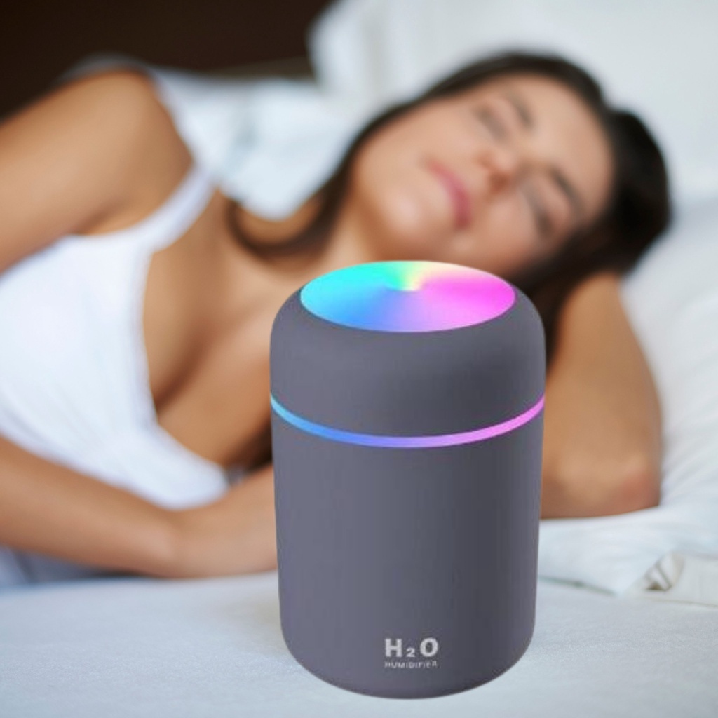 Máy Phun Sương Xông Tinh Dầu Tạo Độ Ẩm H2O Dung Tích 300ml Đèn Led Cầu Vồng Xoay Tròn Cổng Sạc Usb Đa Năng Tiện Dụng
