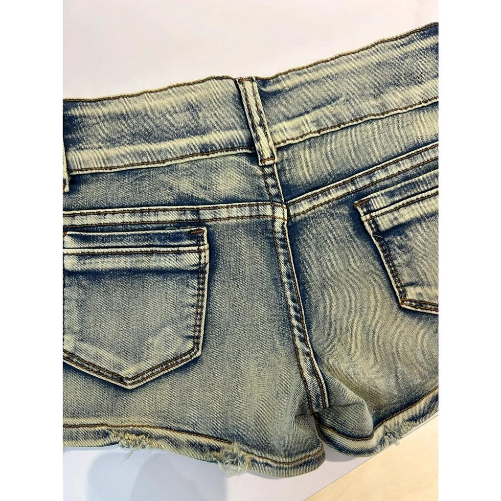 Fine Studio Quần Short Denim Lưng Thấp Giặt Được Thời Trang Mùa Hè Ngọt Ngào Cho Nữ