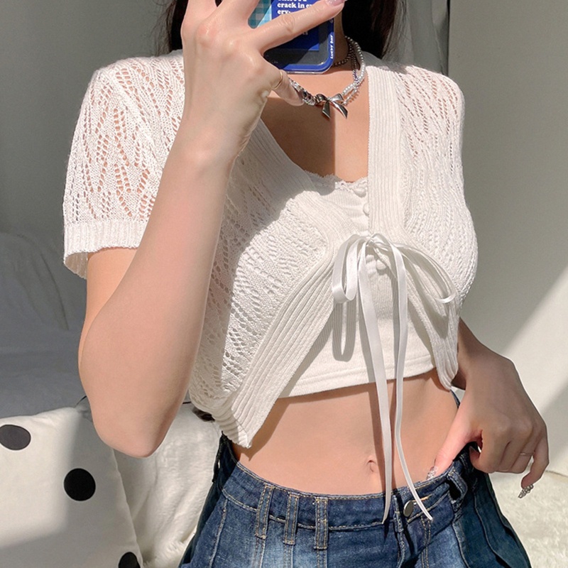 Áo Croptop Dáng Ôm Thiết Kế Đục Lỗ Thời Trang Mùa Hè Quyến Rũ Cho Nữ