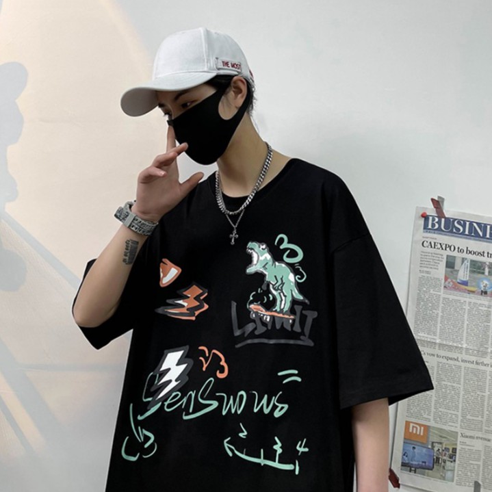 Áo thun tay ngắn dáng rộng họa tiết hoạt hình thời trang mùa hè phong cách Hàn Quốc cho nam và nữ size S-8XL