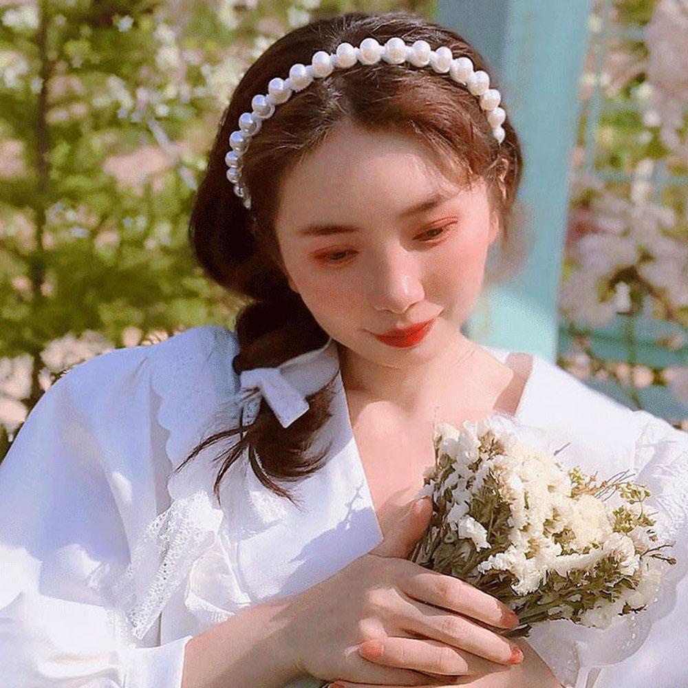 Băng Đô Vải Ren Màu Trắng Đen Xám Kiểu Dáng Ngọt Ngào Cho Nữ