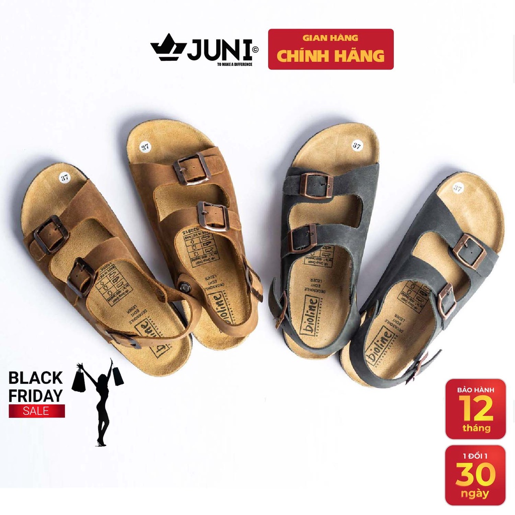 [DA BÒ THẬT] D02-Dép Sandal da bò quai ngang Birken Bioline Unisex (Đế trấu) – Juni Store