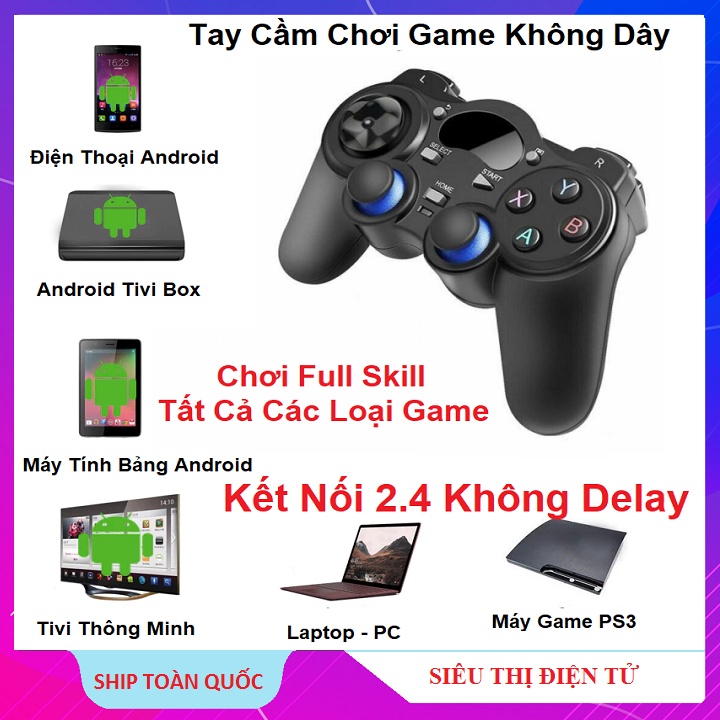 Tay Cầm Chơi Game PS3 Không Dây Trên Điện Thoại, Máy Tính - Tivi Box - PS - Không Dây 2.4 - Tặng Kèm Kẹp ĐT