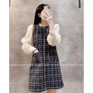 VÁY DẠ TWEED PHA TAY TƠ BỒNG