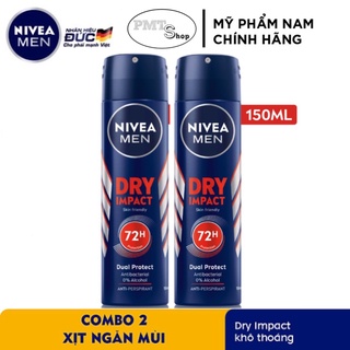 Combo 2 chai Xịt khử mùi nam NIVEA Men Dry Impact 150ml x 2 chai ngăn mồ hôi , khô thoáng 72h
