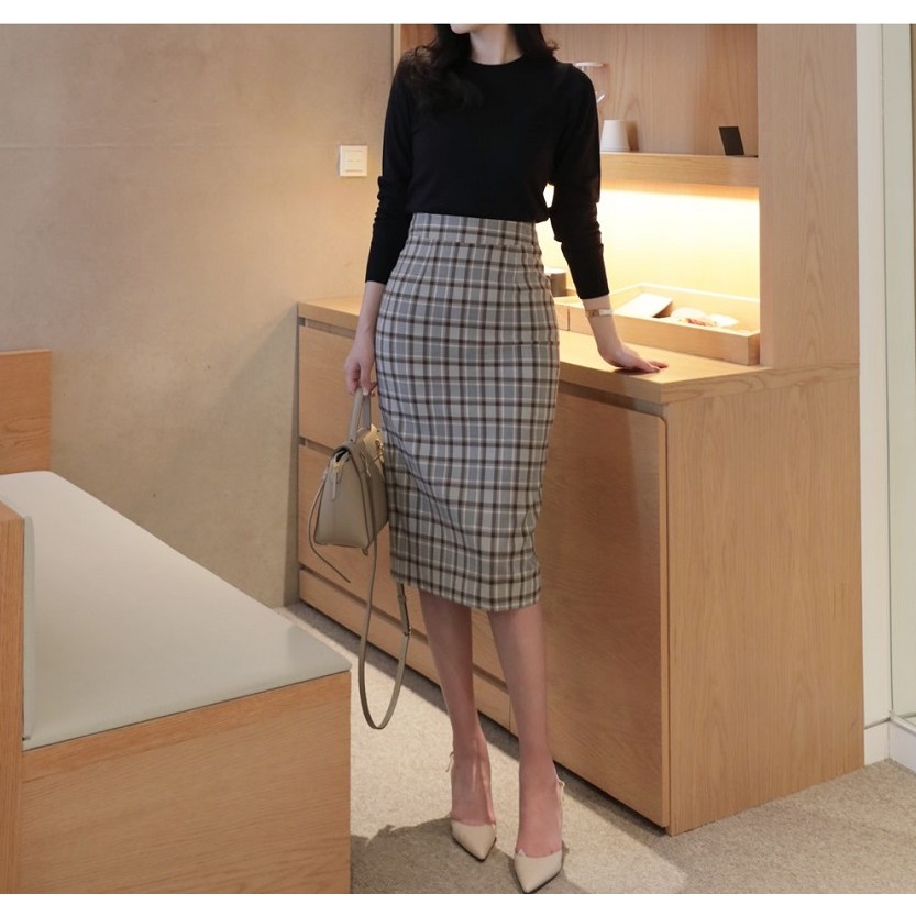 Chân váy sọc caro dài đẹp thanh lịch (CAO CẤP only KR)  KRFASHION chân váy công sở kẻ sọc dài caro Hàn Quốc đẹp SK102 | BigBuy360 - bigbuy360.vn