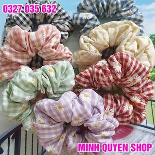 Dây Cột Tóc Vải Scrunchies Kẻ Caro Hoa Cúc, Đồ Buộc Tóc Crunchies Phụ Kiện Tóc