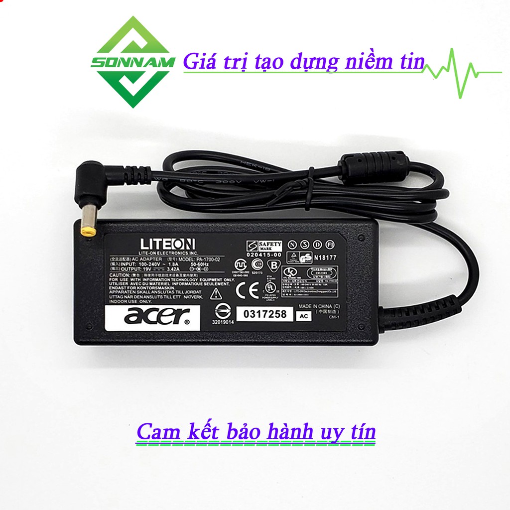 SẠC LAPTOP ACER 19V-3.42A  SỬ DỤNG HẦU HẾT CÁC DÒNG MÁY ACER