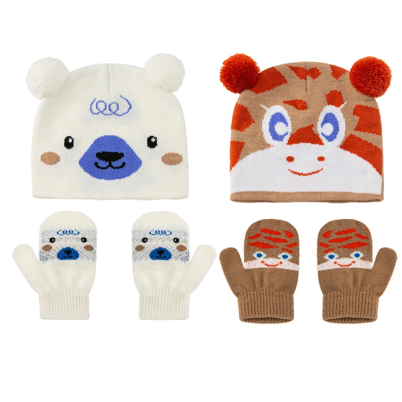 Set Mũ Beanie Dệt Kim Mềm Mại Giữ Ấm Mùa Đông Cho Bé Sơ Sinh