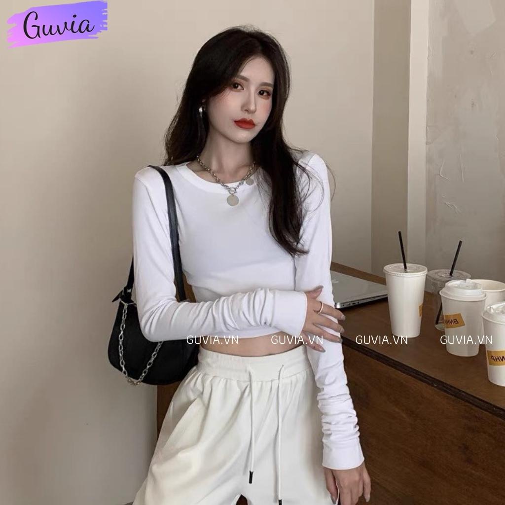 Áo Croptop Tay Dài CỔ TRÒN Nữ Ôm Body Chất Tốt, Áo Thun gân kiểu nữ crt dài tay mặc đẹp GUVIA