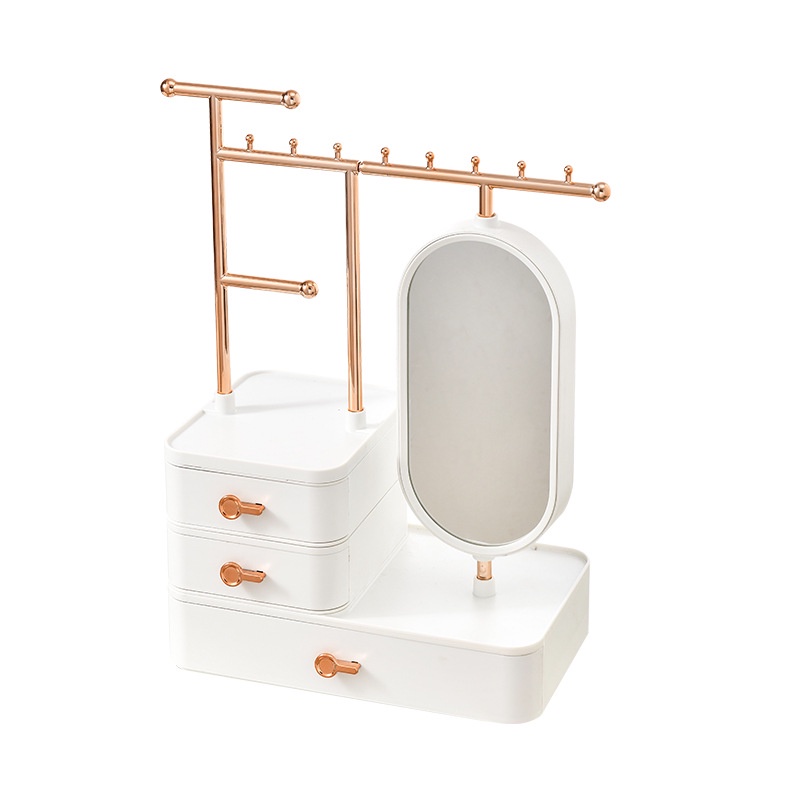 Hộp đựng mỹ phẩm cao đa năng có gương để bàn trang điểm có trang sức giá đỡ vòng cổ