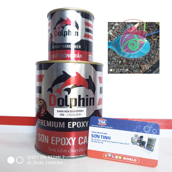 Sơn sắt mạ kẽm Epoxy Dolphin màu xanh hòa bình 2 thành phần loại 1kg