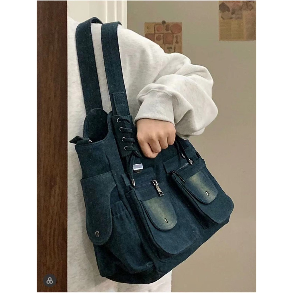 Túi Denim Một Dây Đeo Dưới Cánh Tay Cỡ Lớn Thời Trang Âu Mỹ Retro Cho Nữ