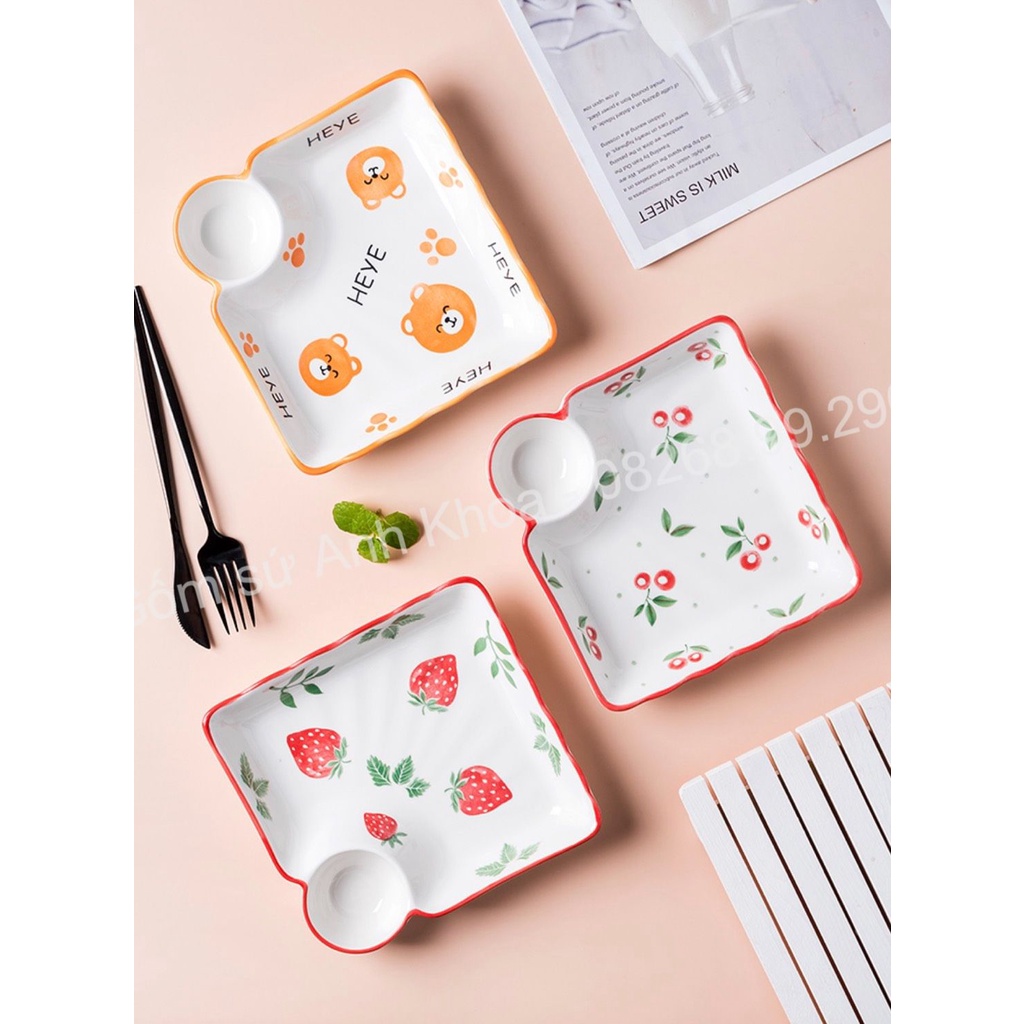 Chén Dĩa Sứ Bát Ăn Cơm Đĩa Sứ Decor trang trí món ăn tiện lợi đĩa kèm chấm xinh yêu