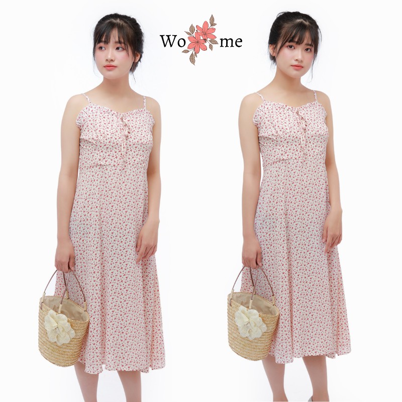 Váy hoa nhí 2 dây lơ ngực dáng dài suông đi biển, đi chơi, mặc nhà hàng cao cấp