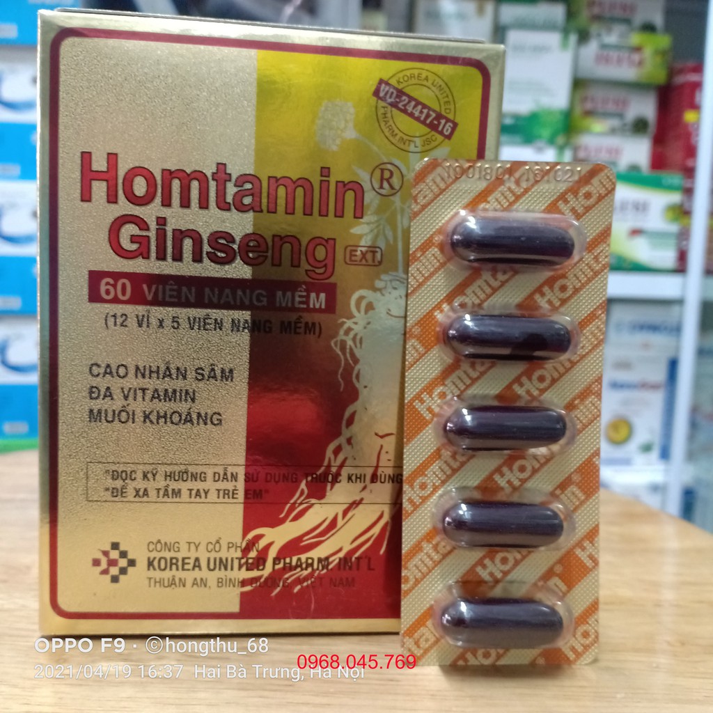 Homtamin Ginseng hộp 12 vỉ x 5 viên nang mềm