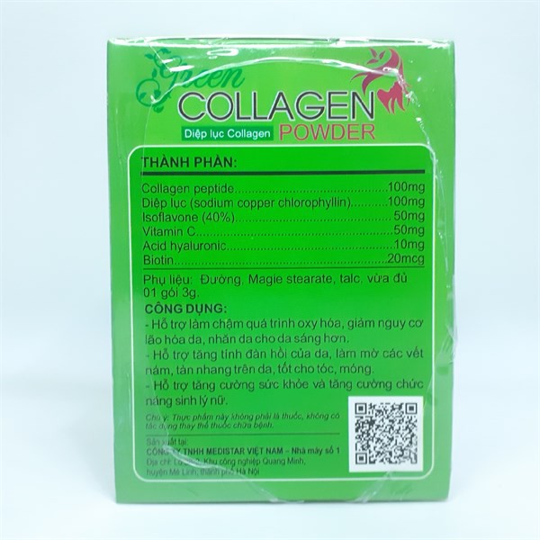 Vỏ hộp để đựng Diệp lục Collagen Green Collagen Powder Hộp 30gói ×3g