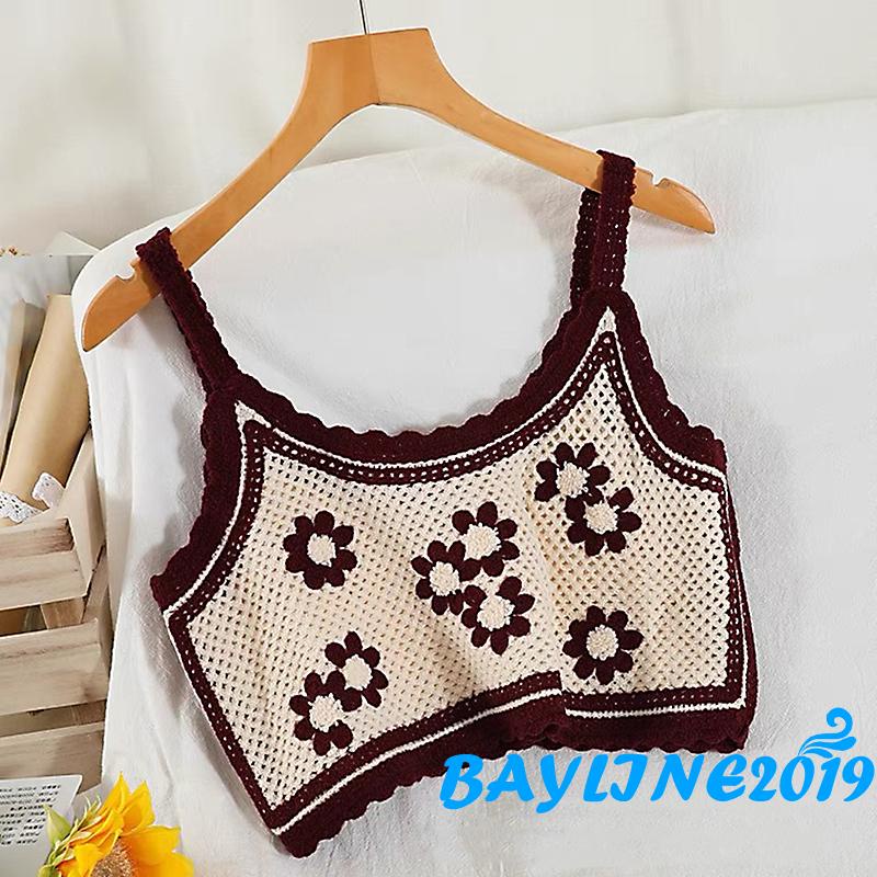 Áo hai dây dệt kim thêu họa tiết hoa thời trang dành cho bạn nữ