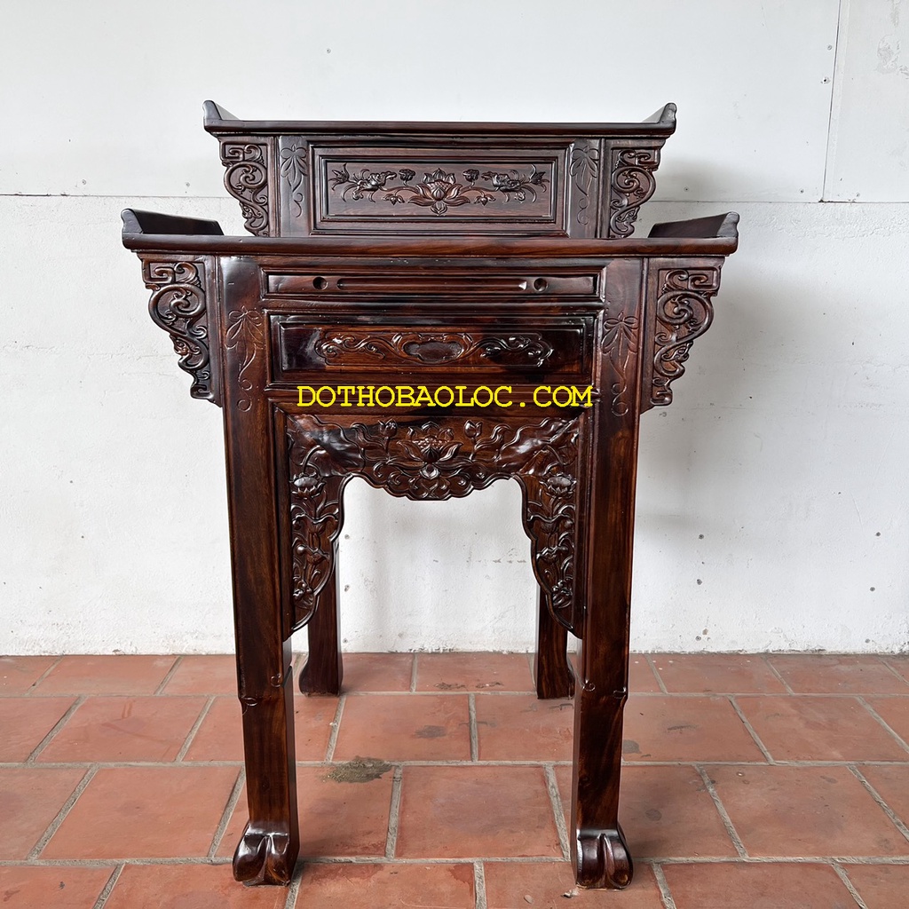 Bàn thờ gia tiên gỗ muồng 2 tầng ngang 88cm