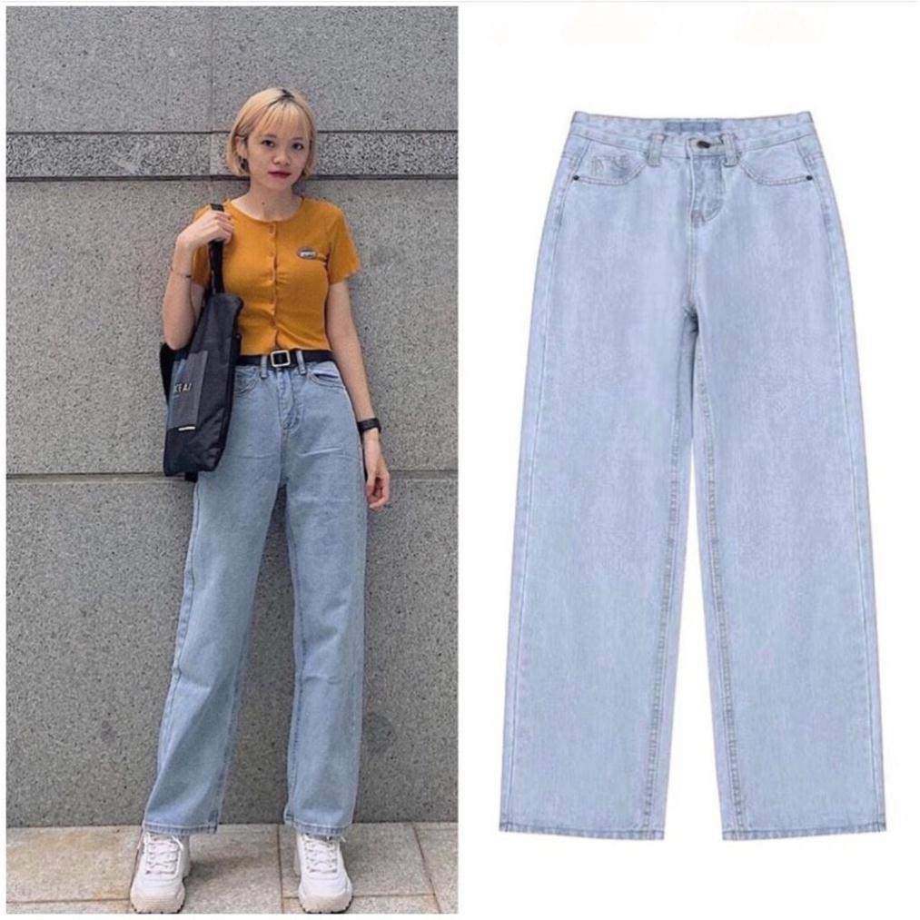 Quần Jean Nữ Ống Rộng Dáng Suông Phong Cách Ulzzang Hàn Quốc 420
