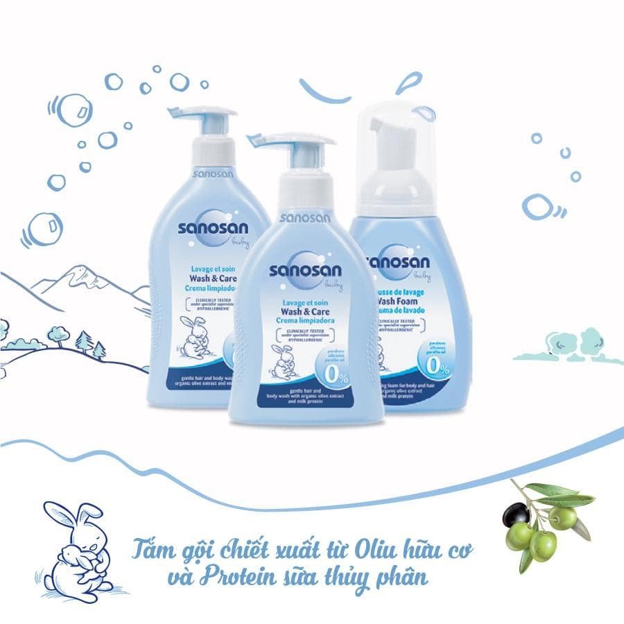 Sữa tắm gội Sanosan Baby chiết xuất Olive hữu cơ cho bé