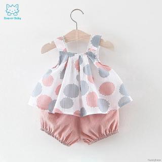 Bộ áo sát nách chấm bi + Quần short phong cách Hàn Quốc cho bé gái