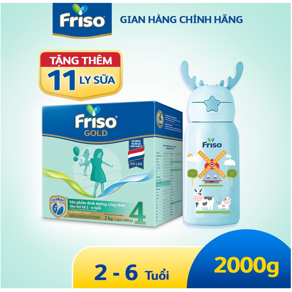 [Tặng Bình Nước Giữ nhiệt 500ml] Sữa Bột Friso Gold 4 Hộp Giấy 2kg
