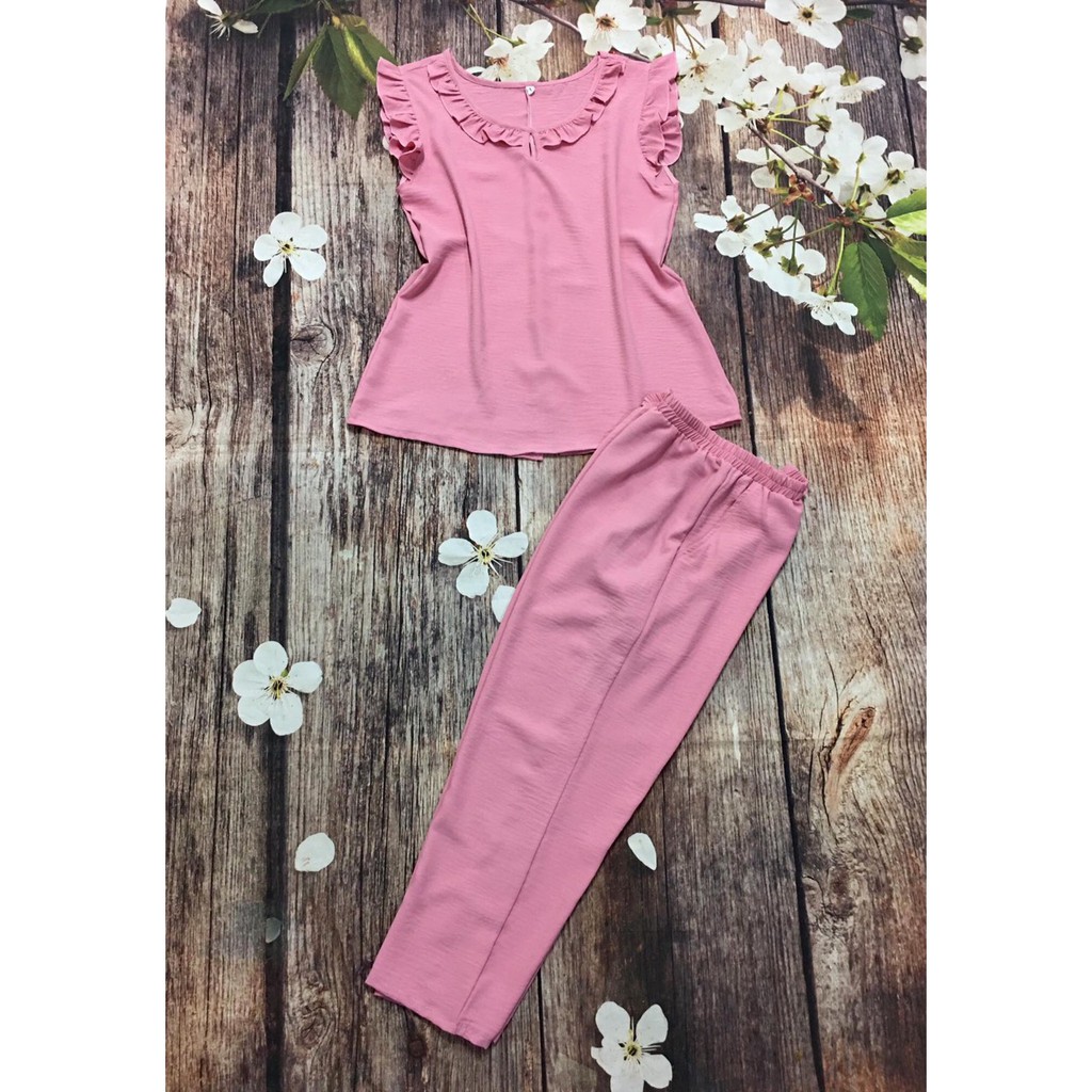 Quần dài 9 TẤC chất ĐŨI THUN Sát nách Cổ Nhúm bèo Đồ bộ mặc nhà Big Size cao cấp Size 3 4 ShopThanhThanh
