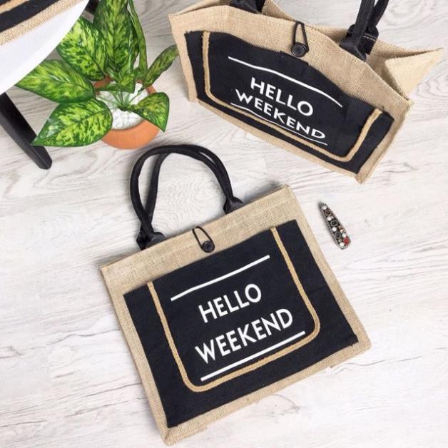 Túi Cói Hello Weekend Hot Trend Đi Chơi Đi Biển - Túi Xách Cói Cao Cấp