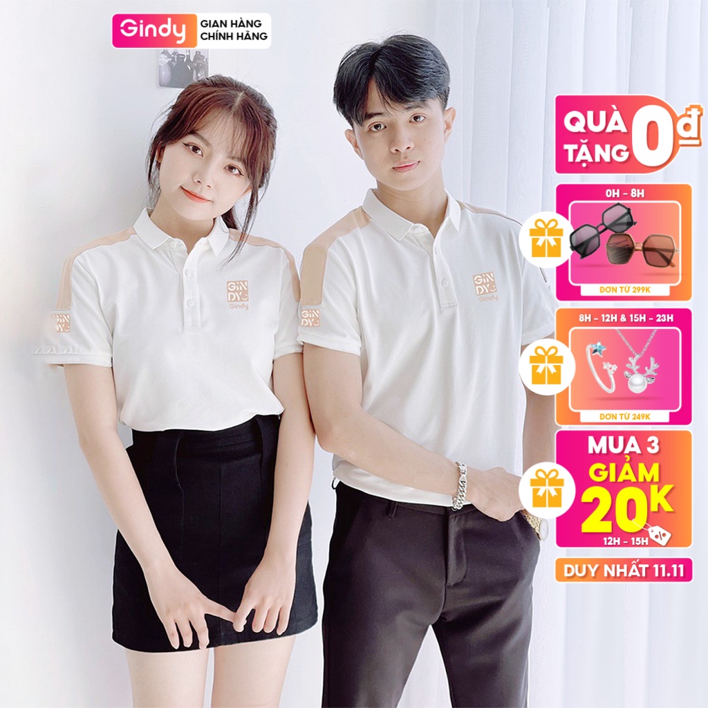 Áo phông polo GINDY cổ bẻ nam nữ thời trang basic unisex tay ngắn chất cotton thoáng mát A7114-A7113