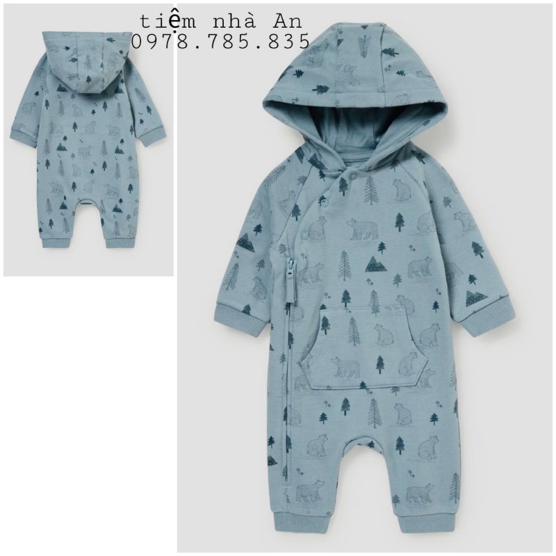 body liền thân cho bé trai body kéo khóa kèm mũ cho bé , bộ đồ liền thân - tiệm nhà an