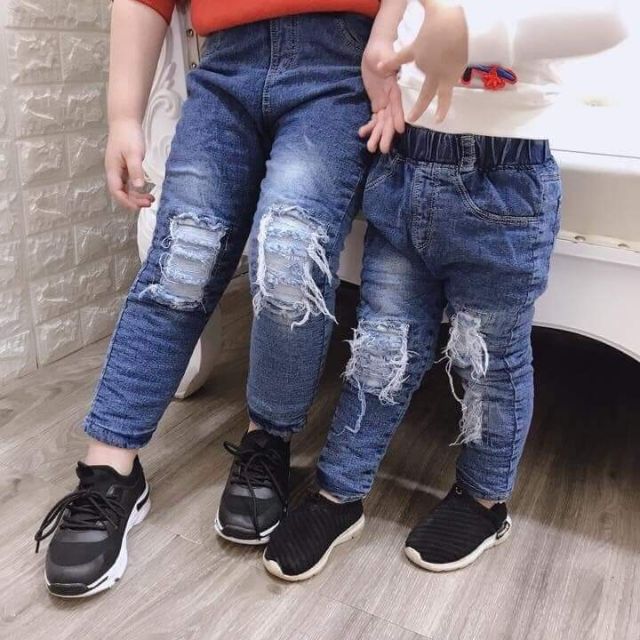 Mã 266 💃💃💃 Chào buôn lô quần JEAN LÓT LÔNG rách gối cực chất phong cách thể thao cho cả bé trai và bé