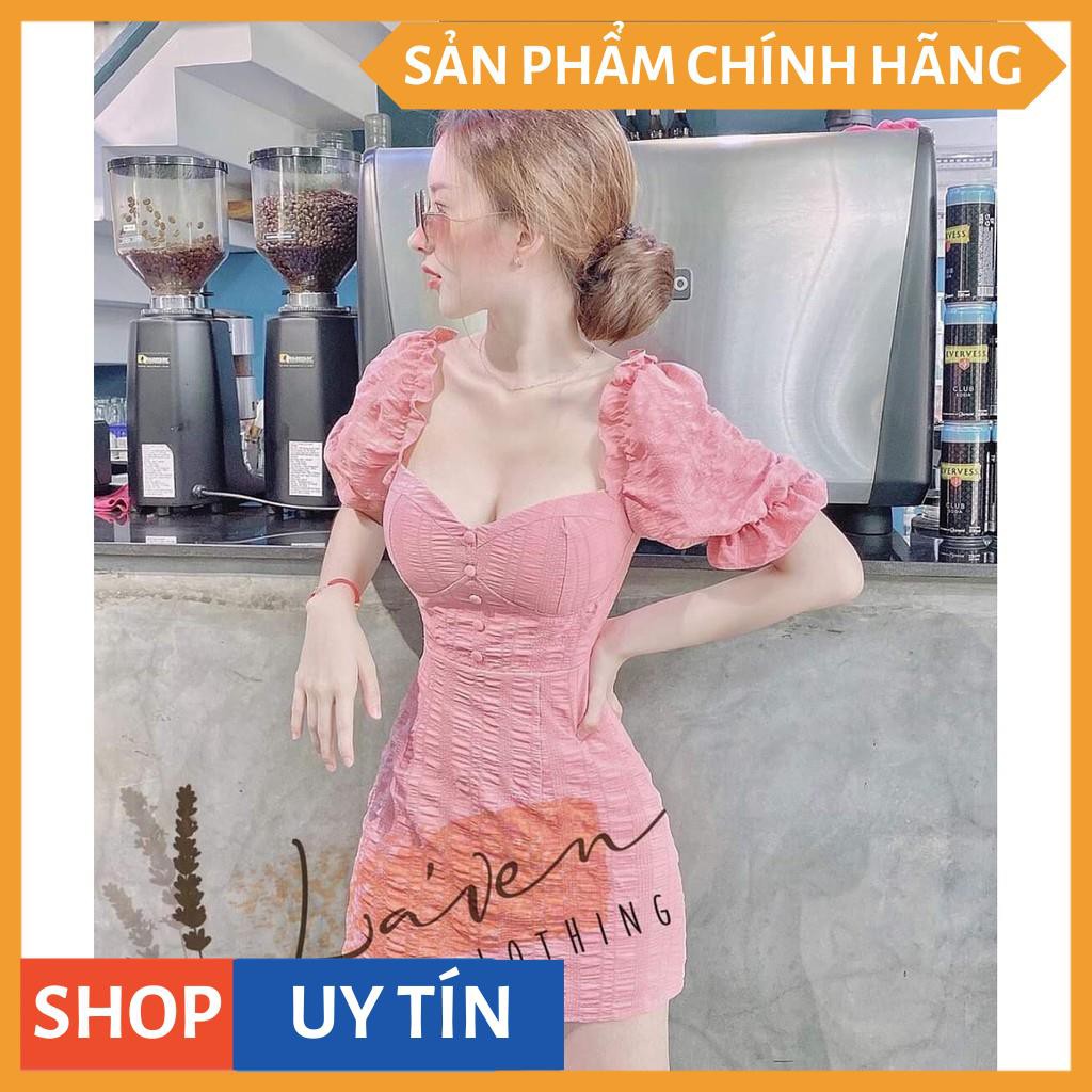 Đầm Váy Body Tay Phồng Đính Nút Chất Liệu Cao Cấp (Có Mút Ngực) Đa Màu Sắc (Vàng, Xanh, Hồng) Thời Trang Nữ Dự Tiệc, Dạo | WebRaoVat - webraovat.net.vn