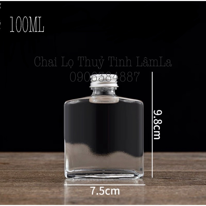 Chai Thuỷ Tinh Vuông Dẹp Nắp Nhôm Bạc 50ml 100ml 200ml 250ml