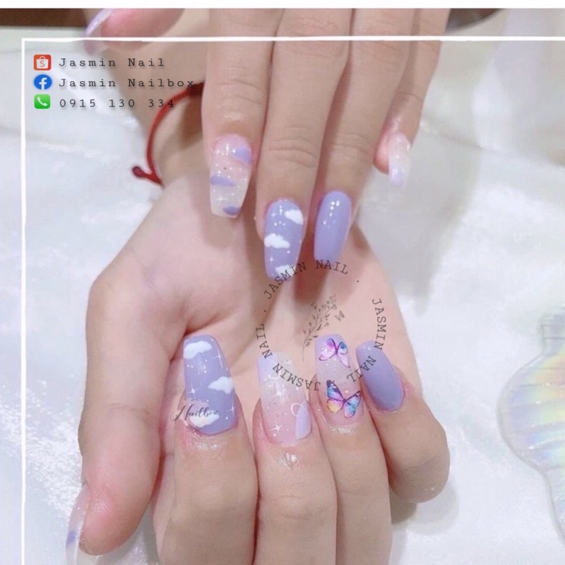 [Mã NHUQAD giảm 10% đơn 100k] [NAIL BOX] NailBox móng úp thiết kế sẵn bầu trời tím bướm