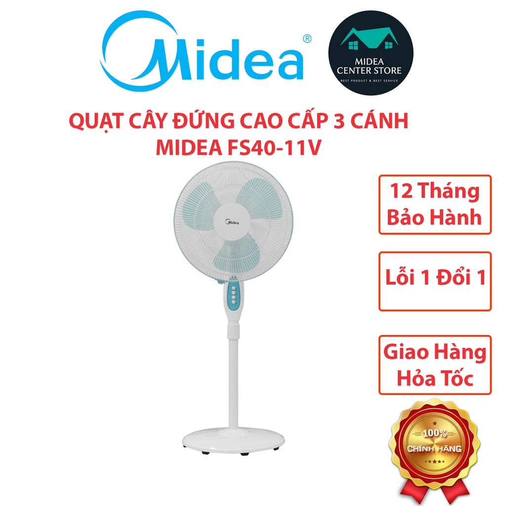 Quạt cây đứng cao cấp Midea FS40-11V, lỗi 1 đổi 1, bảo hành 12 tháng