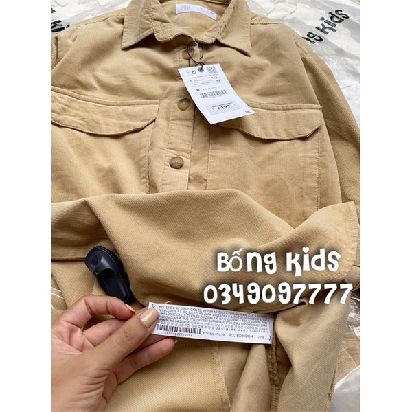 Áo Sơ Mi Bé Gái Dáng Dài Nhung Tăm Overshirt Nâu Be ZR